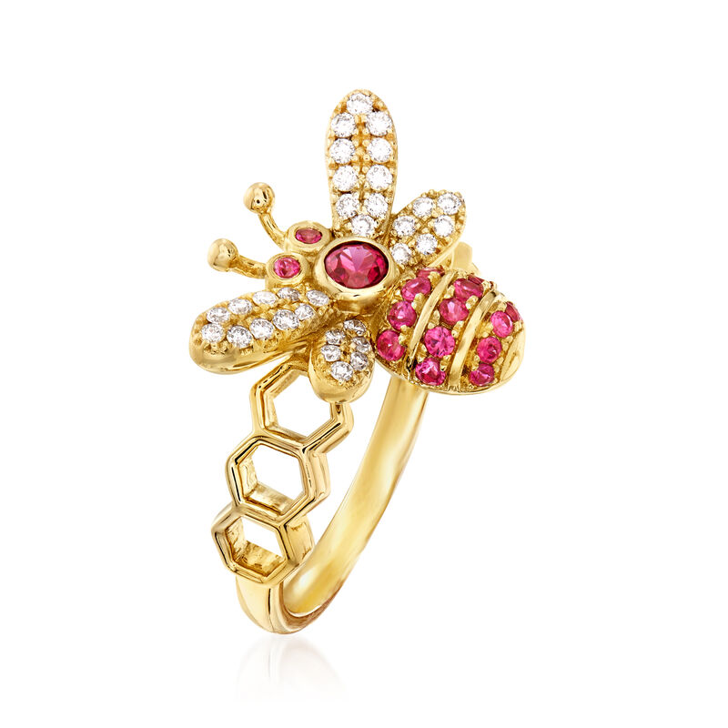 .30 ct. t.w. Ruby and .23 ct. t.w. Diamond Bumble Bee Ring in 14kt Yellow Gold. Size 7 image number 2