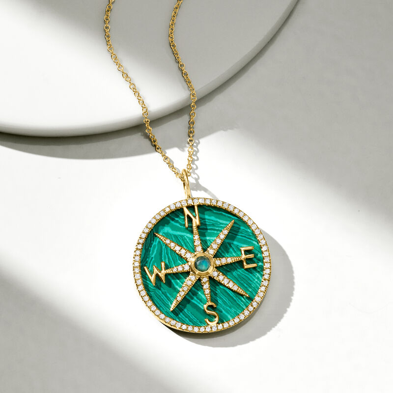 Moonstone and Malachite Compass Pendant Necklace with .40 ct. t.w. Diamonds in 14kt Yellow Gold image number 2