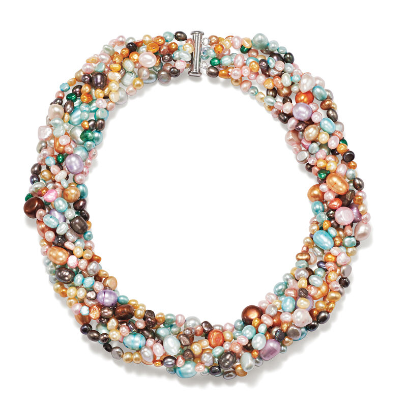 4-7.5mm Multicolored Cultured Pearl Torsade Necklace with Sterling Silver image number 2