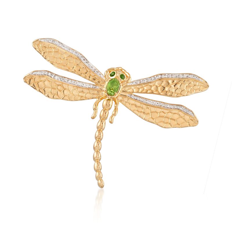 .88 ct. t.w. Multi-Stone Dragonfly Pin Pendant in 18kt Gold Over Sterling image number 0