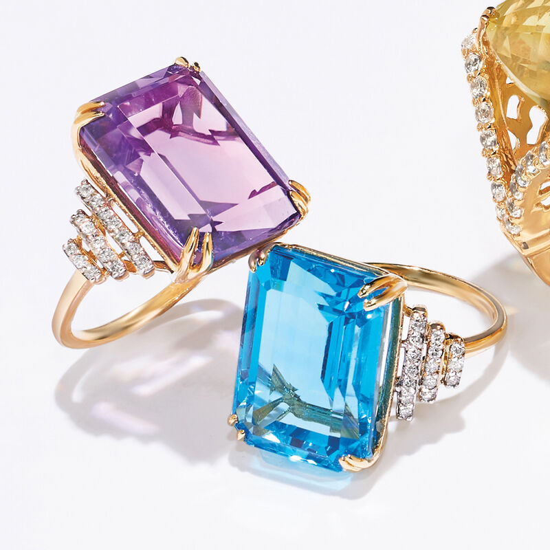 18.50 Carat Swiss Blue Topaz and .25 ct. t.w. Diamond Ring in 14kt Yellow Gold image number 6