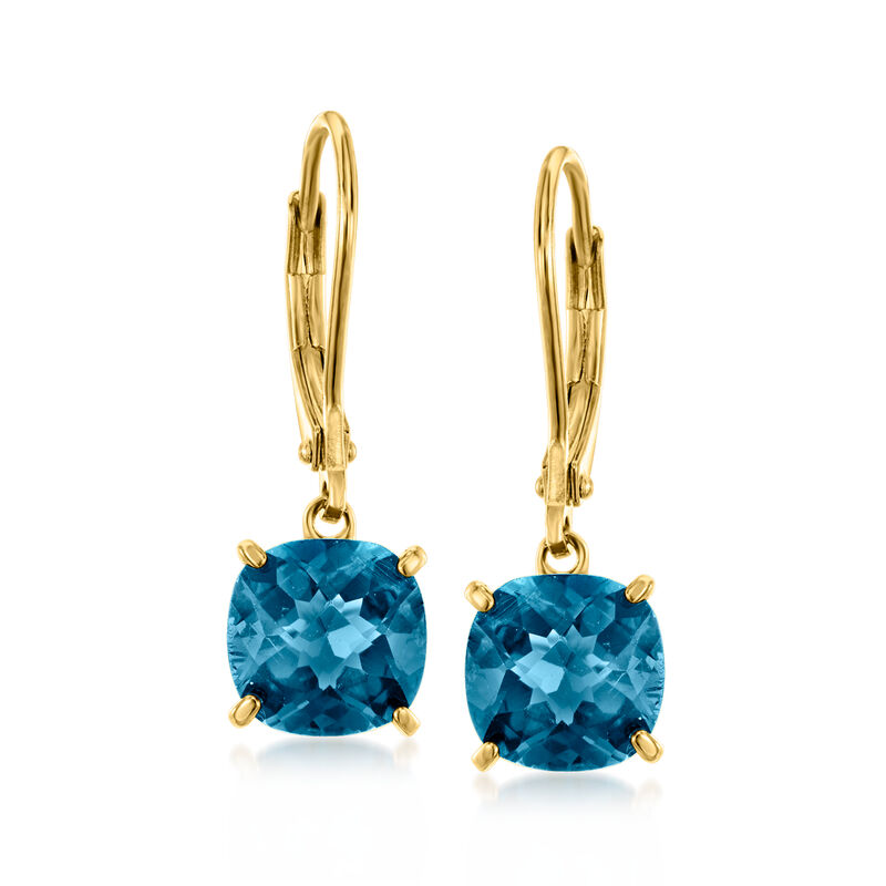 5.50 ct. t.w. London Blue Topaz Drop Earrings in 18kt Gold Over Sterling  image number 0