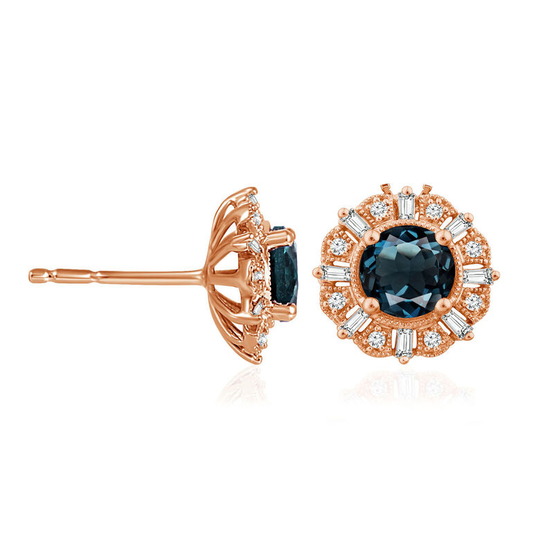 1.20 ct. t.w. London Blue Topaz Earrings with .15 ct. t.w. Diamonds in 14kt Rose Gold image number 1