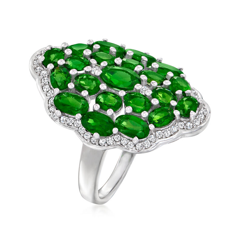3.70 ct. t.w. Chrome Diopside Cluster Ring with .34 ct. t.w. Diamonds in Sterling Silver image number 2