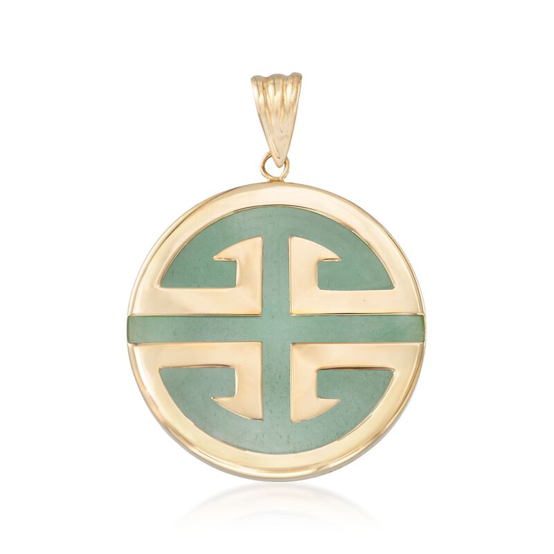 Jade &quot;Longevity&quot; Circle Pendant in 14kt Yellow Gold  image number 1