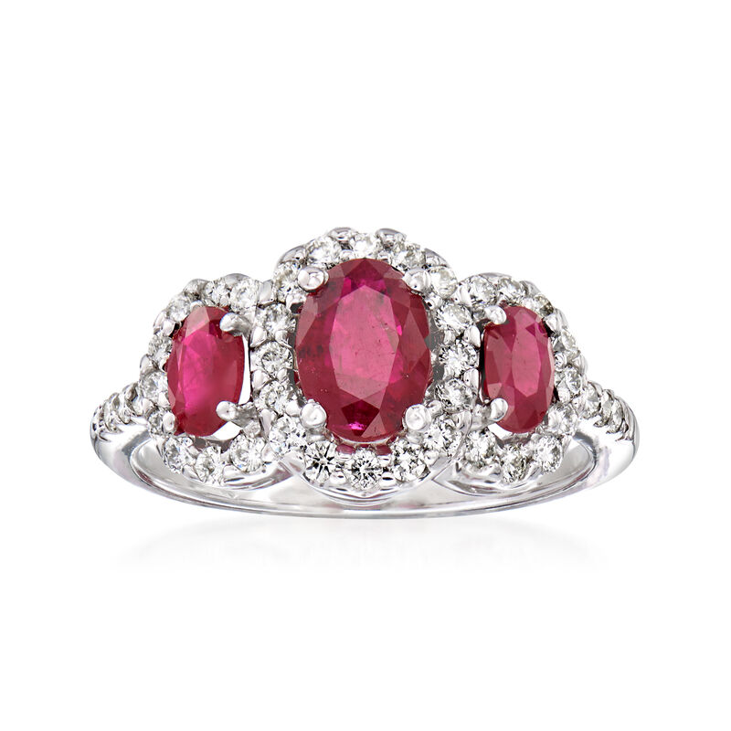 1.65 ct. t.w. Ruby and .50 ct. t.w. Diamond Ring in 14kt White Gold image number 0