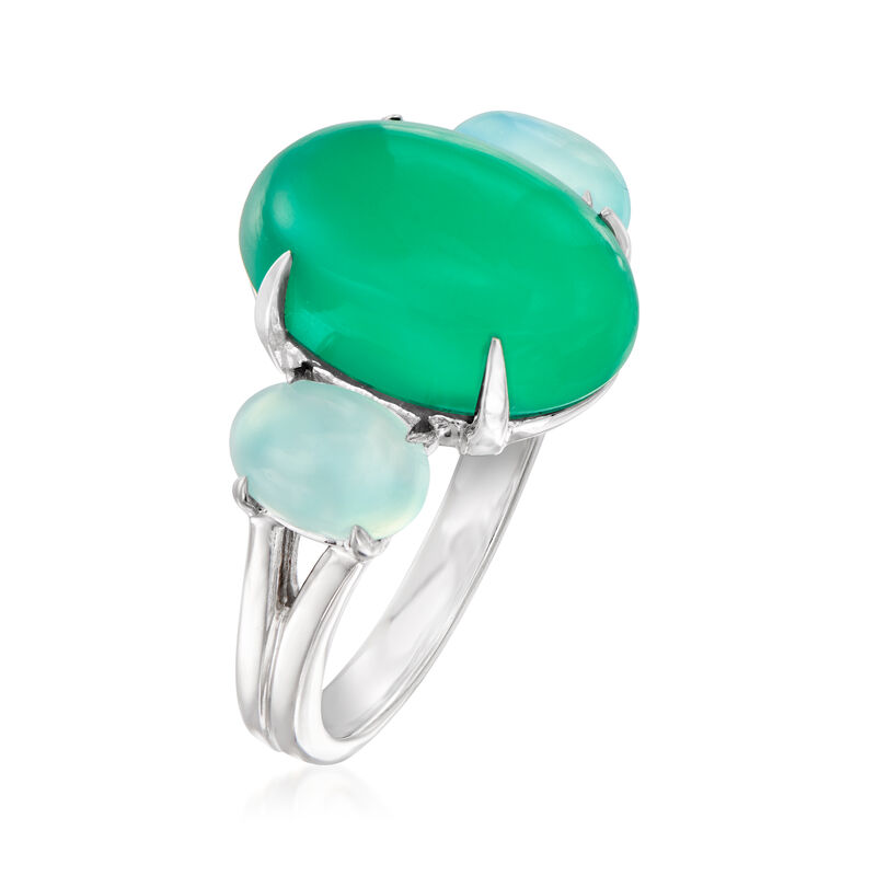 Aqua and Green Chalcedony Ring in Sterling Silver. Size 9 image number 2