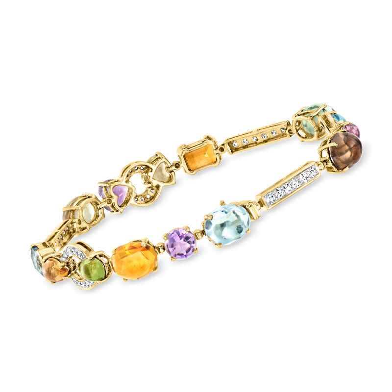 C. 1980 Vintage 21.08 ct. t.w. Multi-Gemstone and 1.11 ct. t.w. Diamond Bracelet in 18kt Yellow Gold. 7.5&quot; image number 2