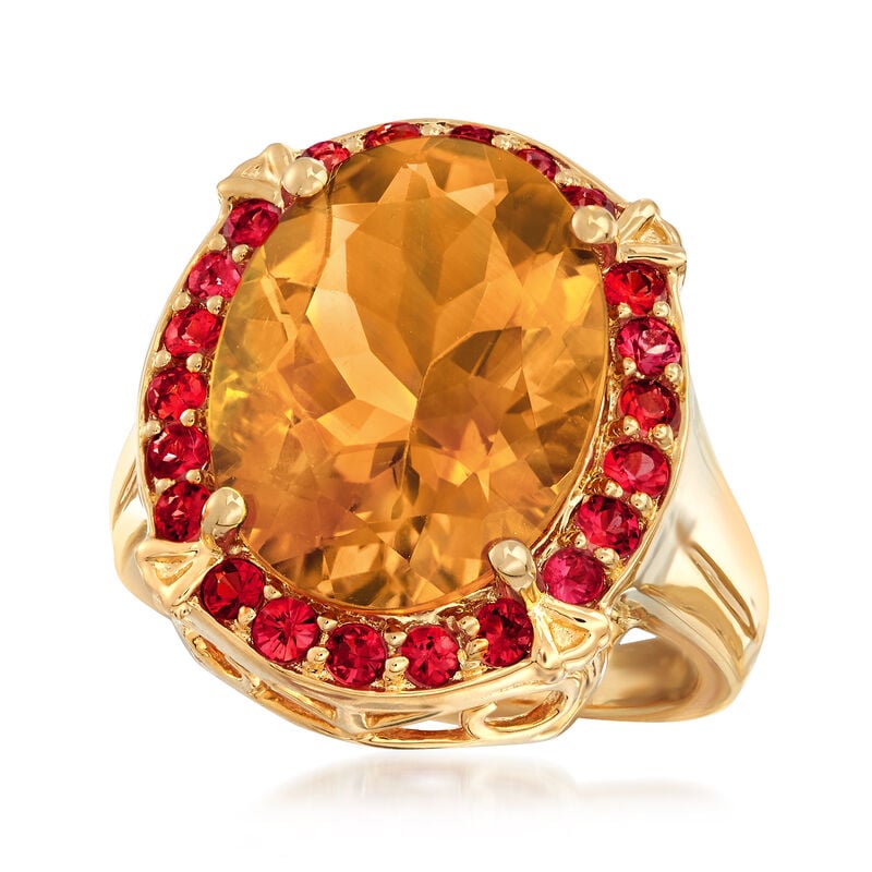 8.00 Carat Citrine and .80 ct. t.w. Orange Sapphire Ring in 18kt Yellow Gold Over Sterling image number 3