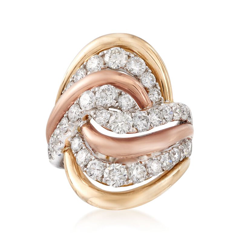 C. 1980 Vintage 2.50 ct. t.w. Diamond Swirl Ring in 14kt Tri-Colored Gold image number 0