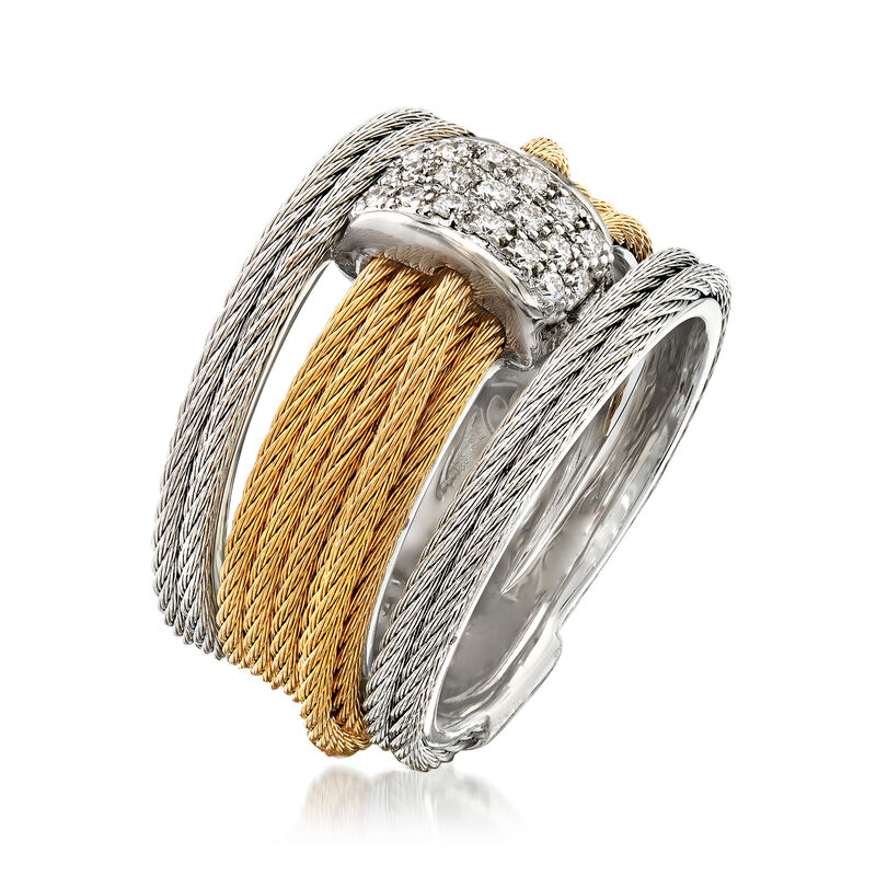 ALOR &quot;Classique&quot; .16 ct. t.w. Diamond Two-Tone Cable Ring with 18kt White Gold. Size 7 image number 2