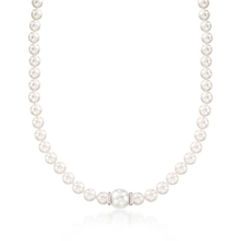 Mikimoto &quot;Everyday Essentials&quot; 7-7.5mm A+ Akoya and 11mm South Sea Pearl Necklace with Diamonds in 18kt White Gold. 18&quot; image number 1