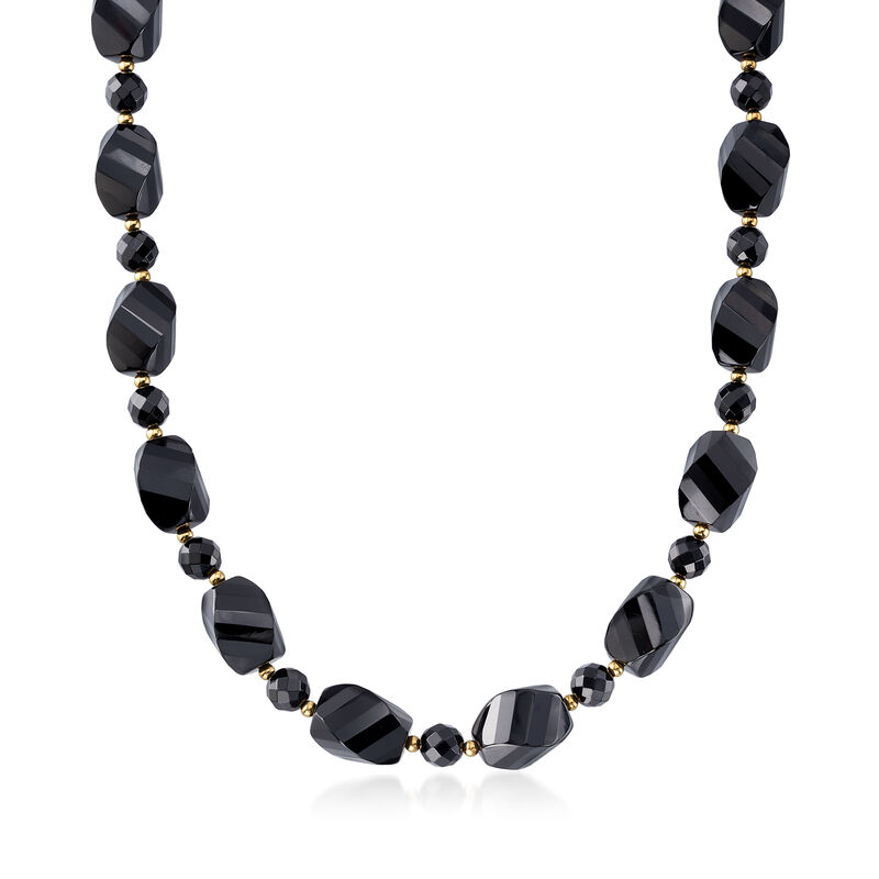 Black Agate Bead Necklace with 14kt Yellow Gold image number 0