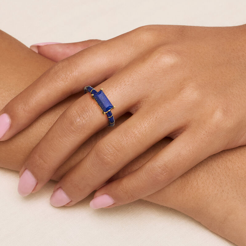 Lapis and Dark Blue Enamel Ring in 18kt Gold Over Sterling image number 1