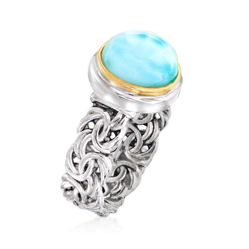 Larimar Byzantine Ring in Sterling Silver with 14kt Yellow Gold image number 2