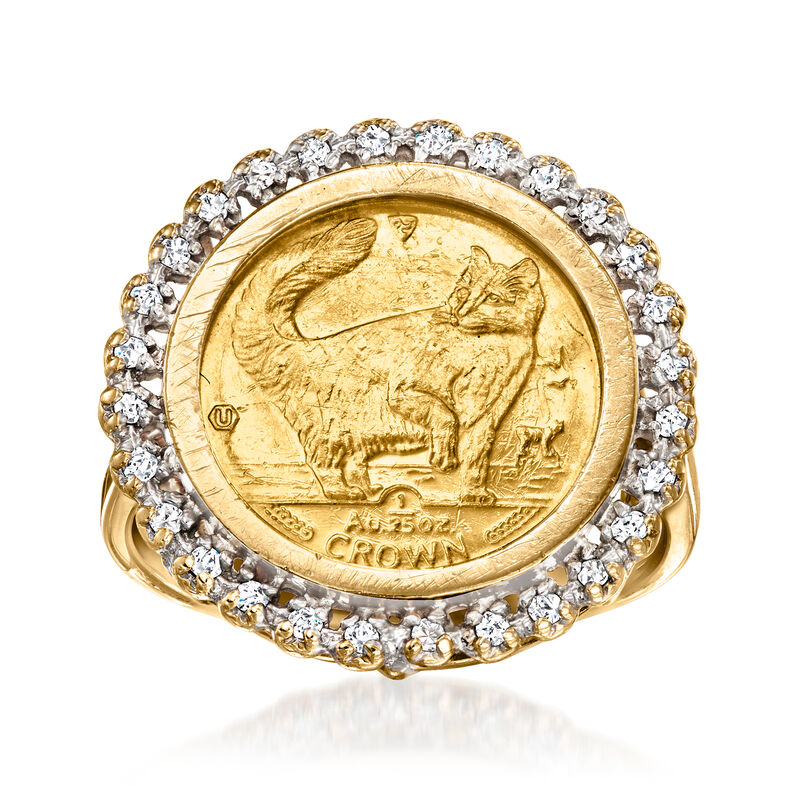 C. 1996 Vintage 22kt Yellow Gold Isle of Man Coin Ring with .28 ct. t.w. Diamonds in 14kt Yellow Gold image number 0
