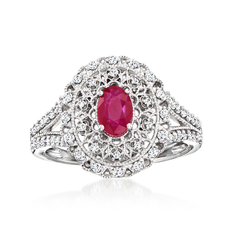 .60 Carat Ruby and .33 ct. t.w. Diamond Milgrain Ring in Sterling Silver image number 0