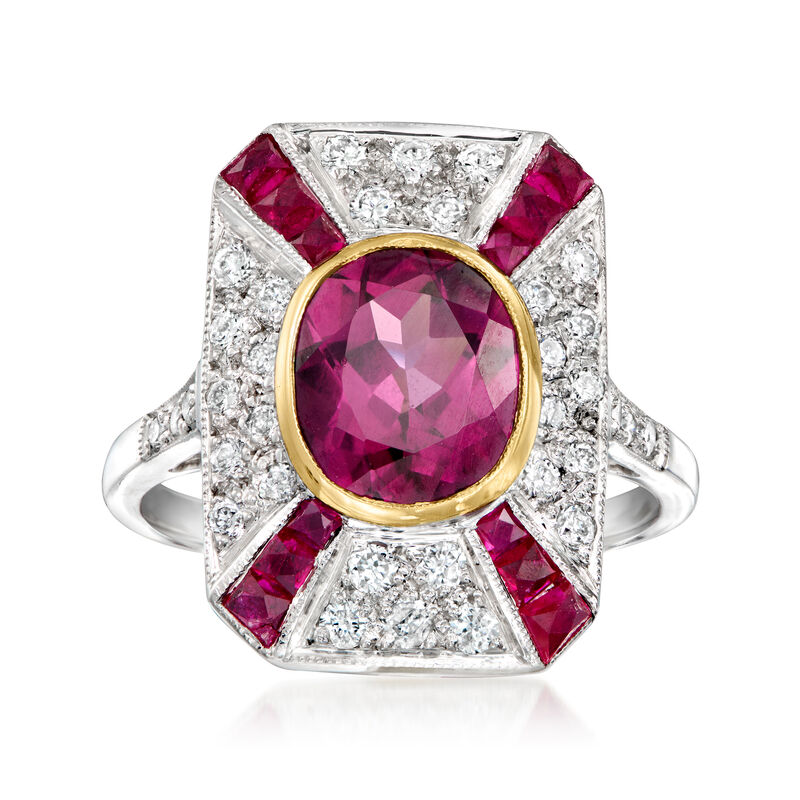 C. 1990 Vintage 2.75 Carat Rhodolite Garnet and .90 ct. t.w. Ruby Ring with .50 ct. t.w. Diamonds in 18kt White Gold. Size 7 image number 0
