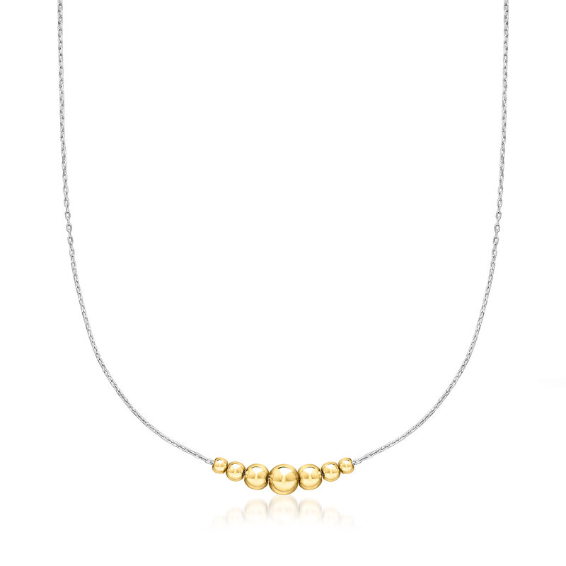 18kt Gold Over Sterling and Sterling Silver 3-6mm Graduated Bead Necklace. 16" image number 1