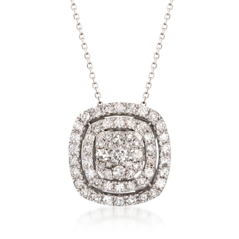 1.00 ct. t.w. Diamond Double Halo Pendant Necklace in 14kt White Gold. 18&quot; image number 1