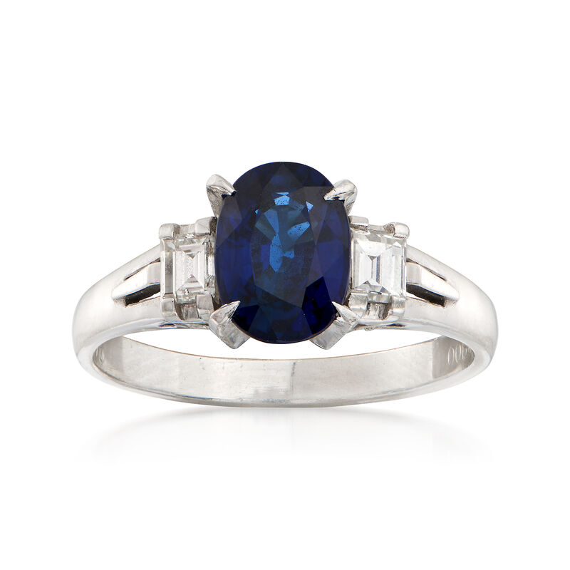 C. 1990 Vintage 1.41 Carat Oval Sapphire and .28 ct. t.w. Diamond Ring in Platinum. Size 6 image number 0