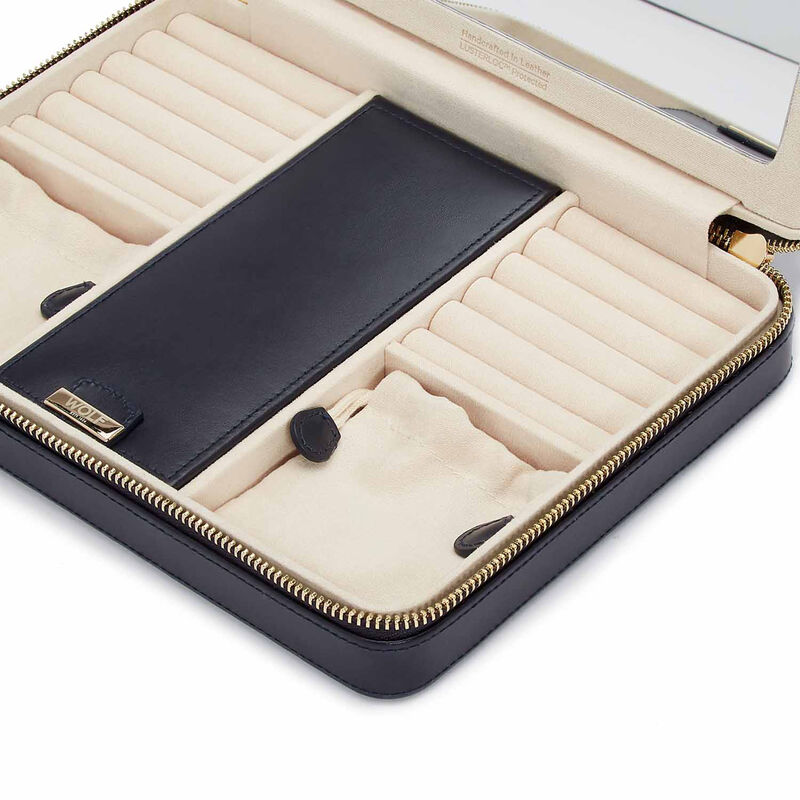 WOLF &quot;Maria&quot; Navy Leather Large Jewelry Zip Case image number 2