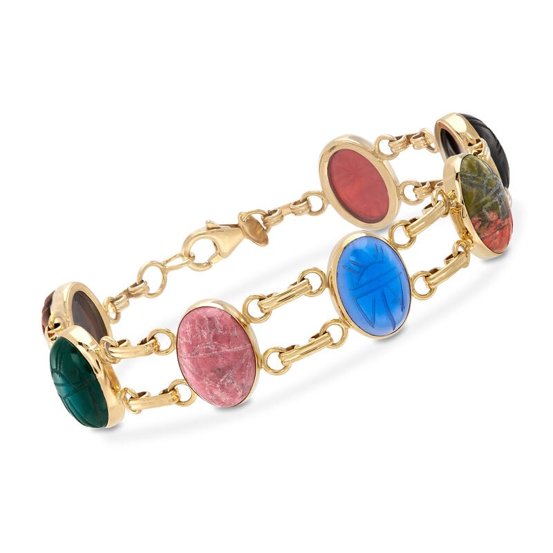 Multi-Gemstone Scarab Bracelet in 18kt Gold Over Sterling image number 0