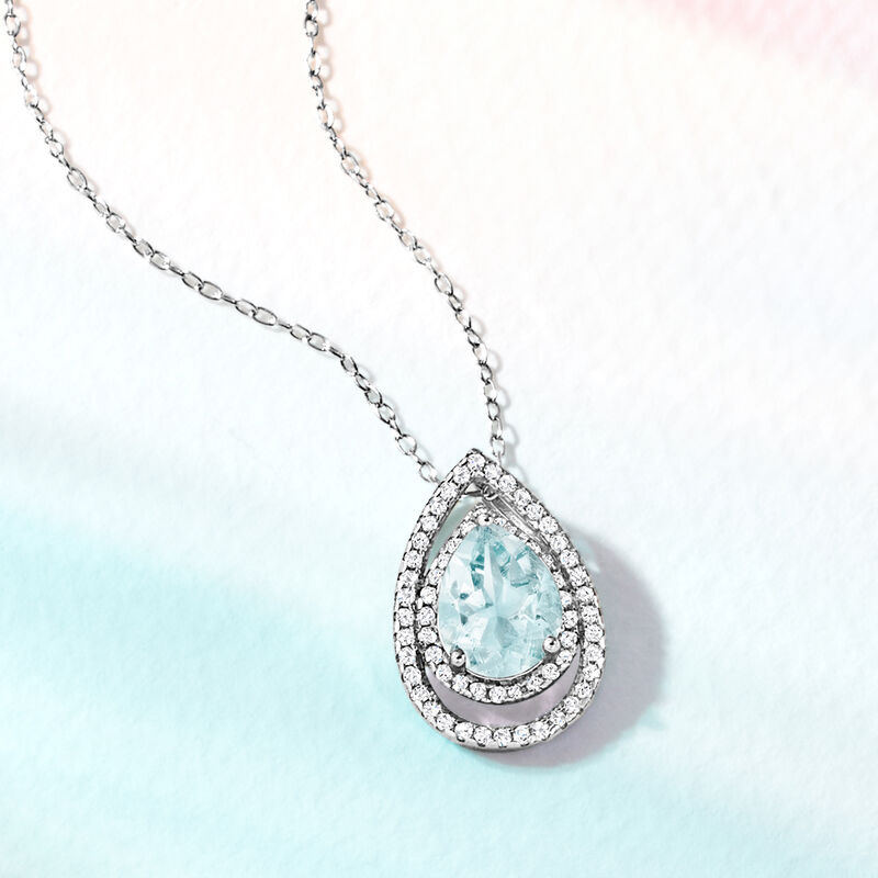 1.30 Carat Aquamarine and .60 ct. t.w. White Topaz Pear-Shaped Pendant Necklace in Sterling Silver. 18&quot; image number 2