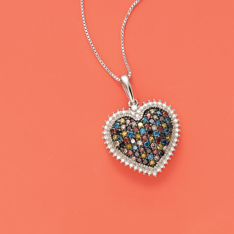 1.00 ct. t.w. Multicolored Diamond Heart Pendant Necklace in Sterling Silver image number 4