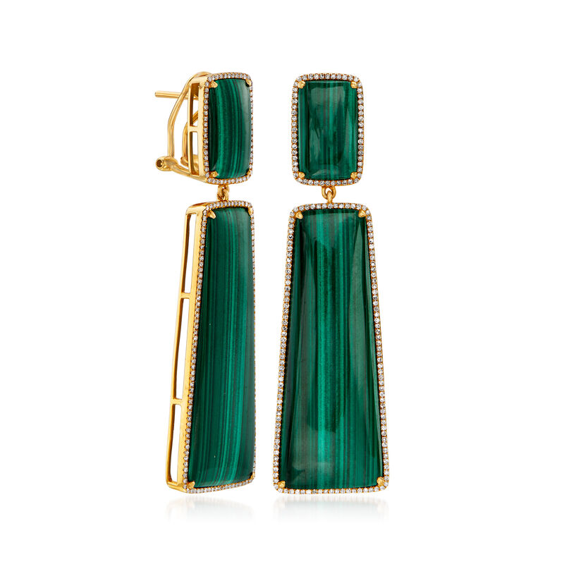 Malachite and .89 ct. t.w. Diamond Drop Earrings in 14kt Yellow Gold image number 2
