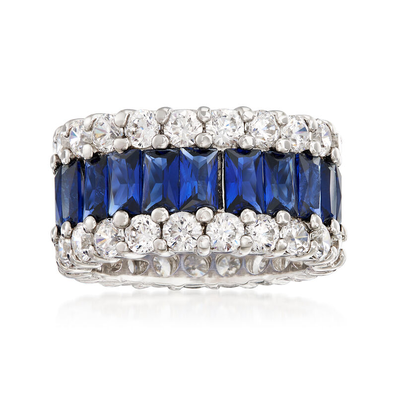 6.00 ct. t.w. Simulated Sapphire and 4.00 ct. t.w. CZ Eternity Band in Sterling Silver image number 0