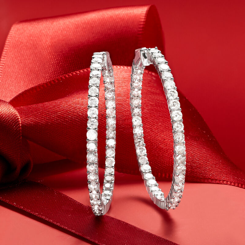 5.00 ct. t.w. Diamond Inside-Outside Hoop Earrings in 14kt White Gold. 1 1/2&quot; image number 3