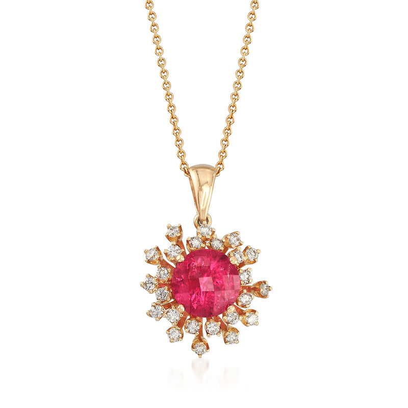 C. 1980 Vintage 3.00 Carat Pink Spinel and .50 ct. t.w. Diamond Snowflake Pendant Necklace in 14kt Gold. 16&quot; image number 1