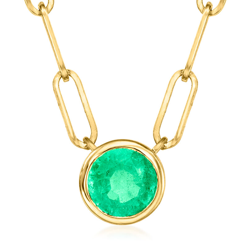 1.10 Carat Emerald Paper Clip Link Necklace in 14kt Yellow Gold. 18&quot; image number 1