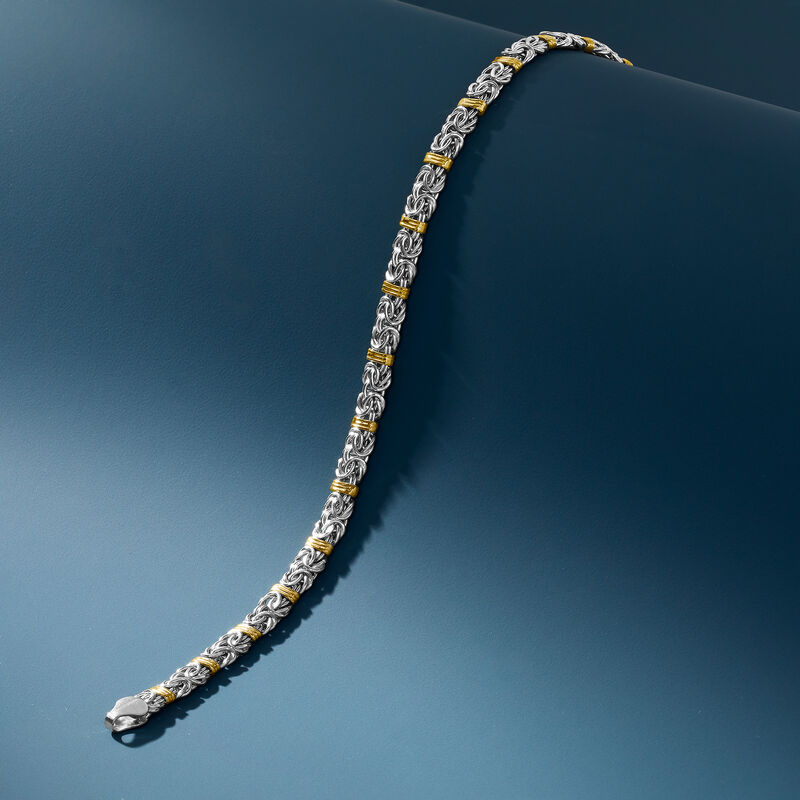 Sterling Silver Byzantine Bracelet with 14kt Gold Stations image number 3
