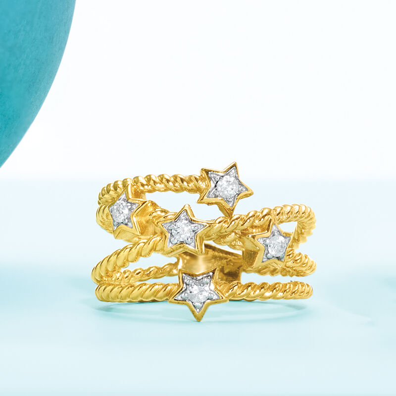 .15 ct. t.w. Diamond Star Crisscross Ring in 18kt Gold Over Sterling image number 3
