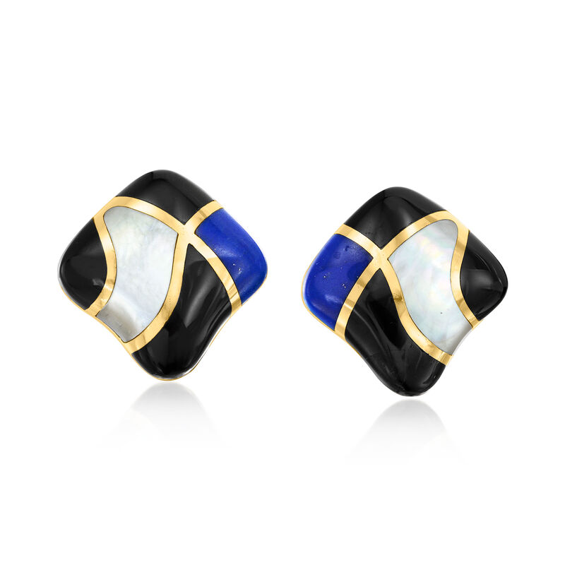 C. 1990 Vintage Asch Grossbardt Multi-Gemstone Inlay Earrings in 14kt Yellow Gold image number 0