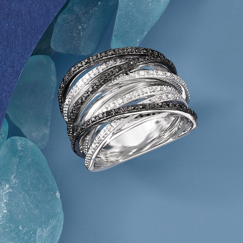 .30 ct. t.w. Black and White Diamond Highway Ring in Sterling Silver image number 3