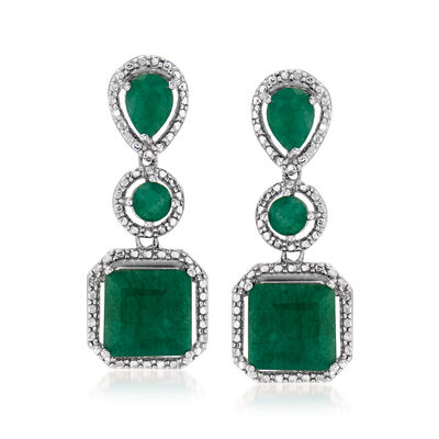 7.30 ct. t.w. Emerald Drop Earrings in Sterling Silver