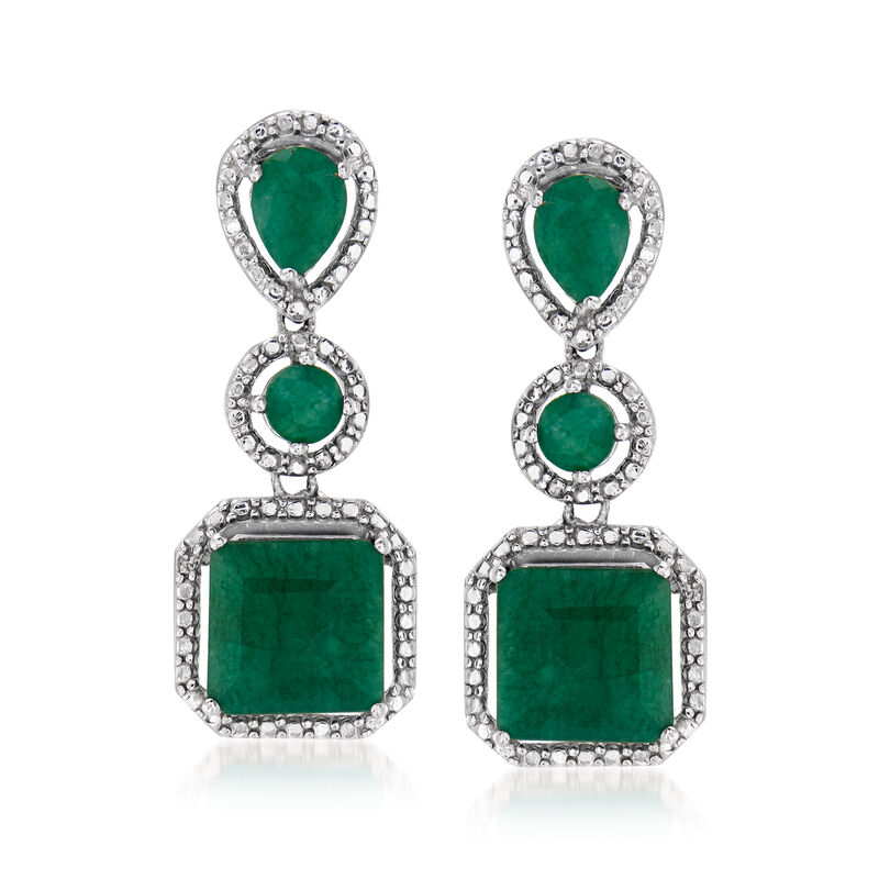 7.30 ct. t.w. Emerald Drop Earrings in Sterling Silver image number 0