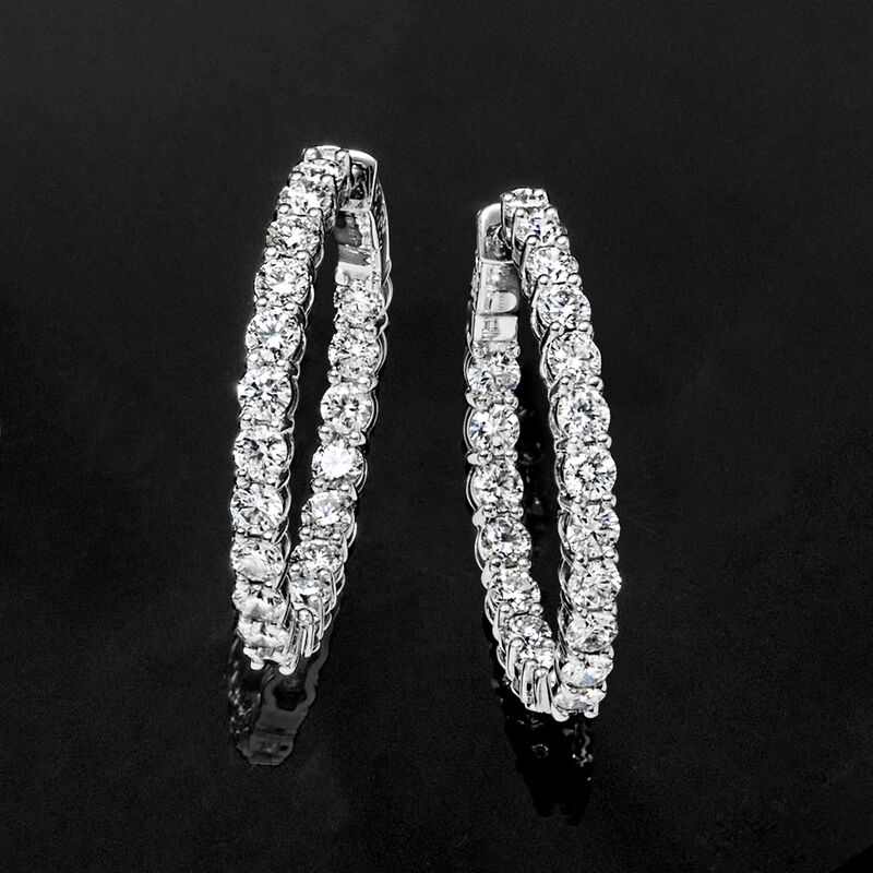 5.00 ct. t.w. Lab-Grown Diamond Inside-Outside Hoop Earrings in 14kt White Gold. 1 1/8&quot; image number 3