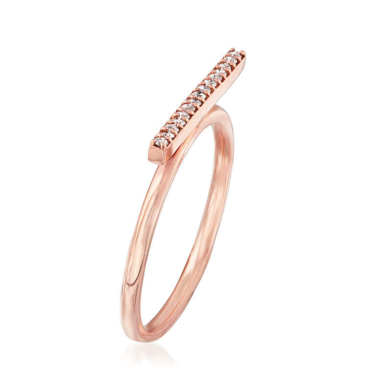 C. 1990 Vintage .12 ct. t.w. Diamond Horizontal Bar Ring in 14kt Rose Gold. Size 7.25 image number 2