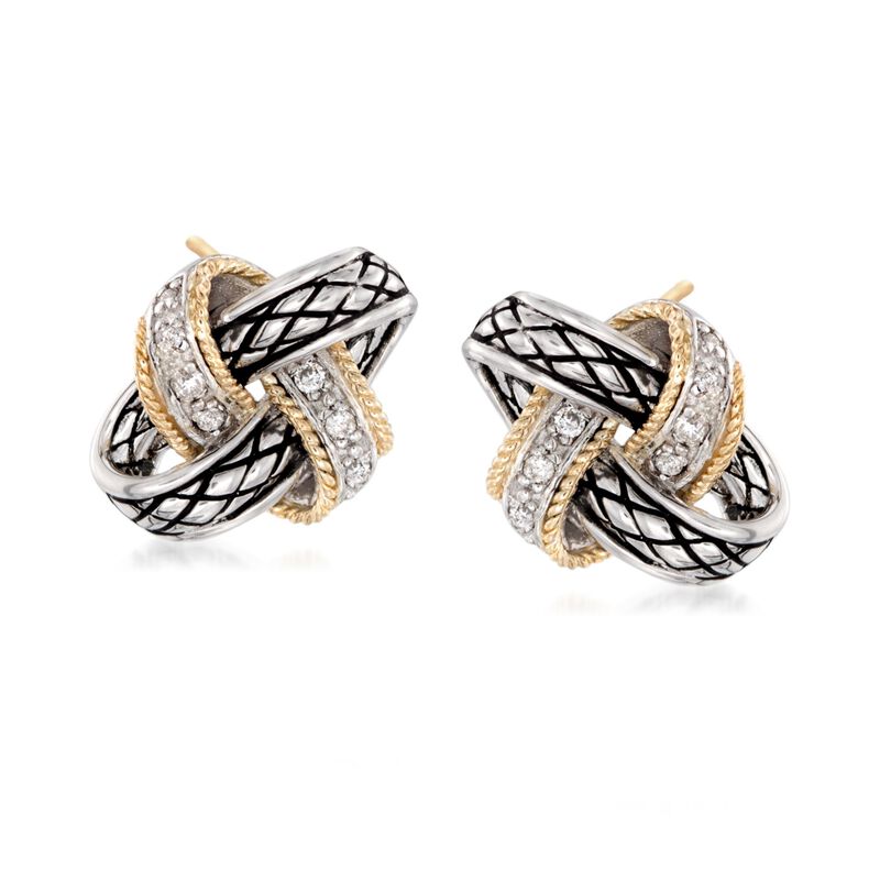 Andrea Candela &quot;Nudo De Amor&quot; .13 ct. t.w. Diamond Love Knot Earrings in Sterling Silver and 18kt Gold image number 0