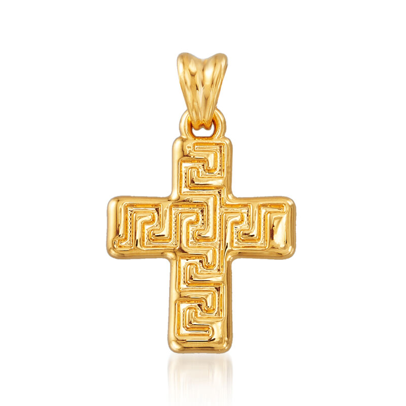 Italian Andiamo 14kt Yellow Gold Over Resin Greek Key Cross Pendant image number 0