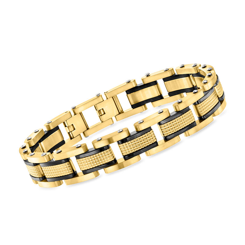 Men's 18kt Gold-Plated Stainless Steel Link Bracelet. 8.5&quot; image number 0