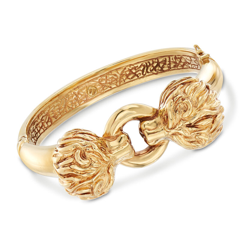 Italian 14kt Yellow Gold Double Lion Head Bangle Bracelet image number 0