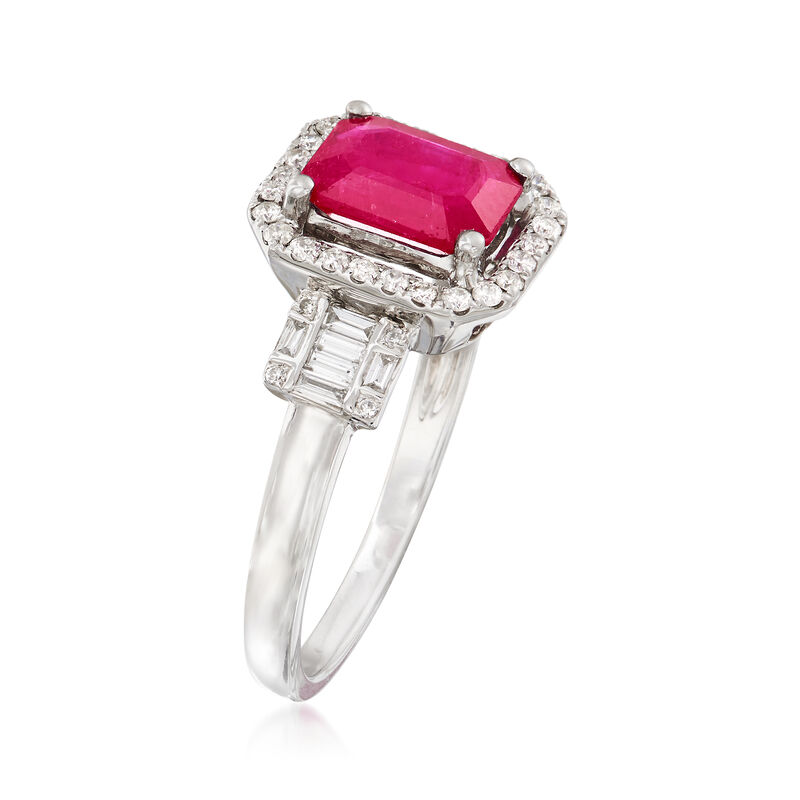 1.80 Carat Ruby and .32 ct. t.w. Diamond Ring in 14kt White Gold. Size 9 image number 2