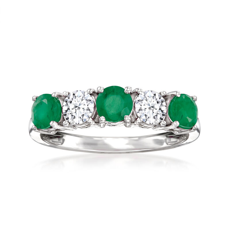 .60 ct. t.w. Emerald and .50 ct. t.w. Lab-Grown Diamond Ring in 14kt White Gold image number 0