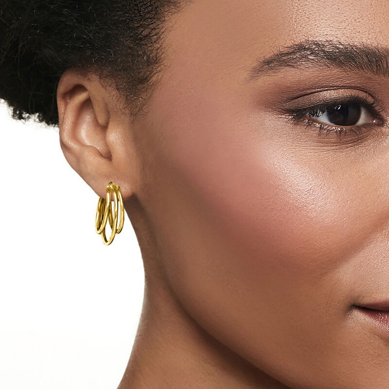 Italian 14kt Yellow Gold Triple-Hoop Earrings. 7/8&quot; image number 1