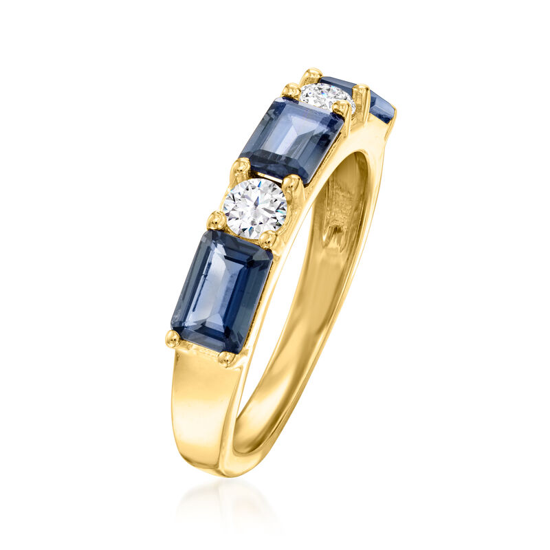 2.10 ct. t.w. London Blue Topaz and .31 ct. t.w. Lab-Grown Diamond Ring in 18kt Gold Over Sterling image number 2
